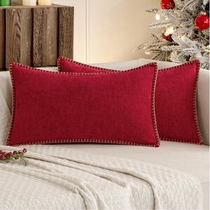 Red Soft Chenille Lumbar Throw Pillow Covers Rectangular 20x12” (2-pack)